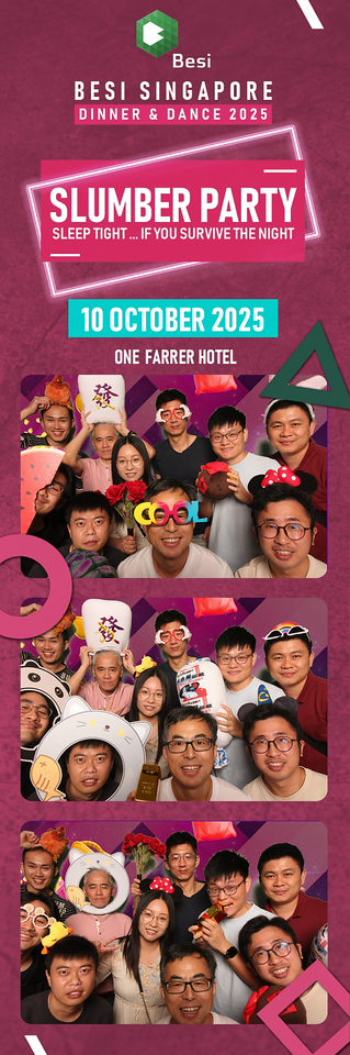 Three-photo BESI Slumber Party bookmark print with bright pink and teal artwork