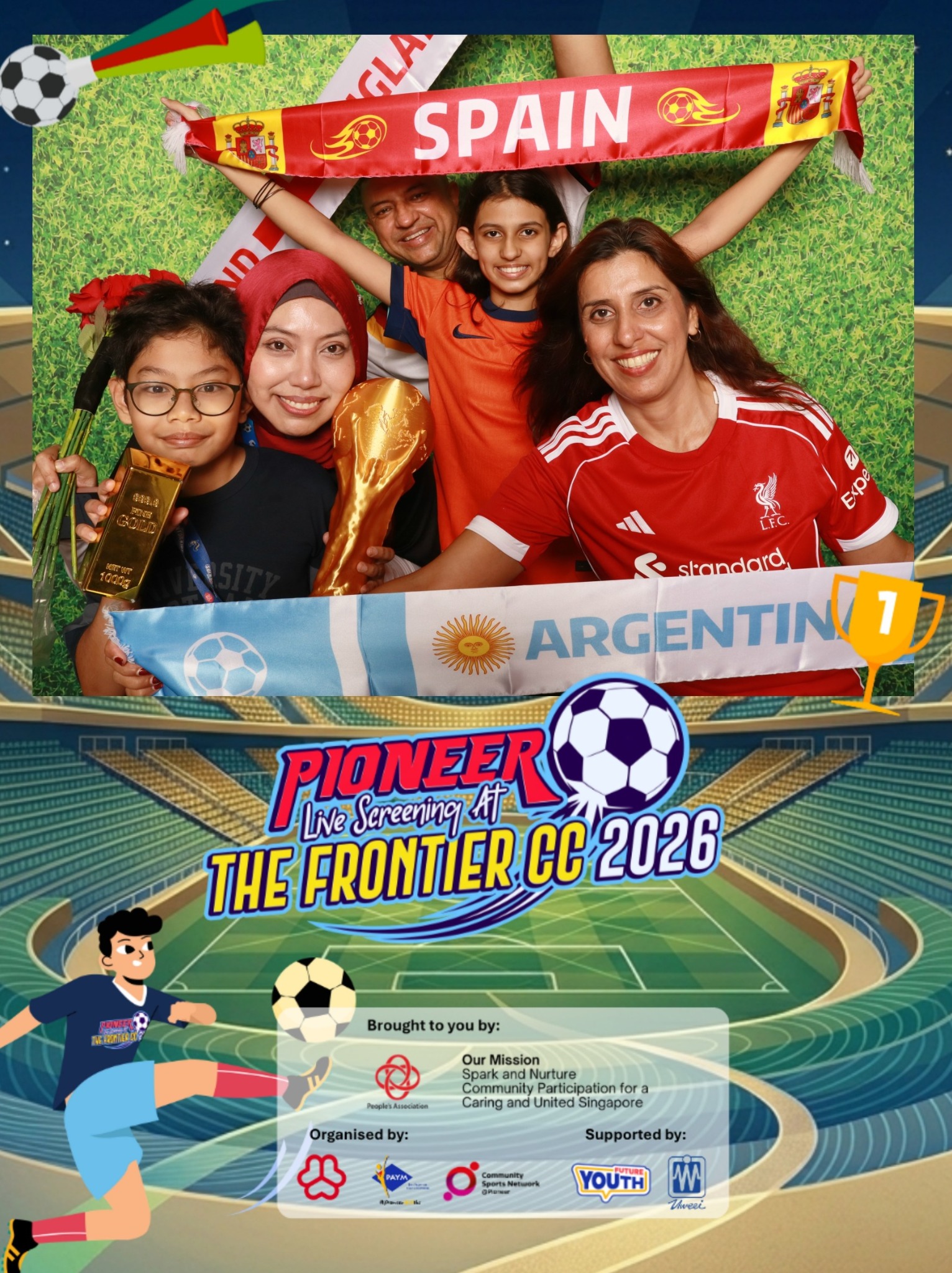 Football-themed Pioneer 2026 photo booth print at The Frontier CC
